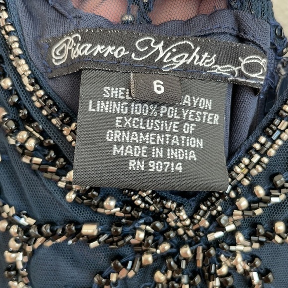 Pisarro Nights Beaded Mesh Column Gown Dark Navy 6 NWOT - Picture 11 of 16